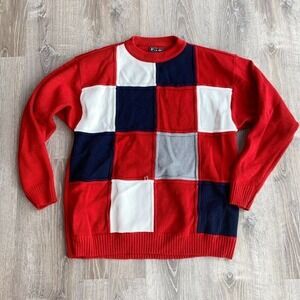 VINTAGE Bare Fox Urban Gear Grid Red White Blue Sweater Size XL